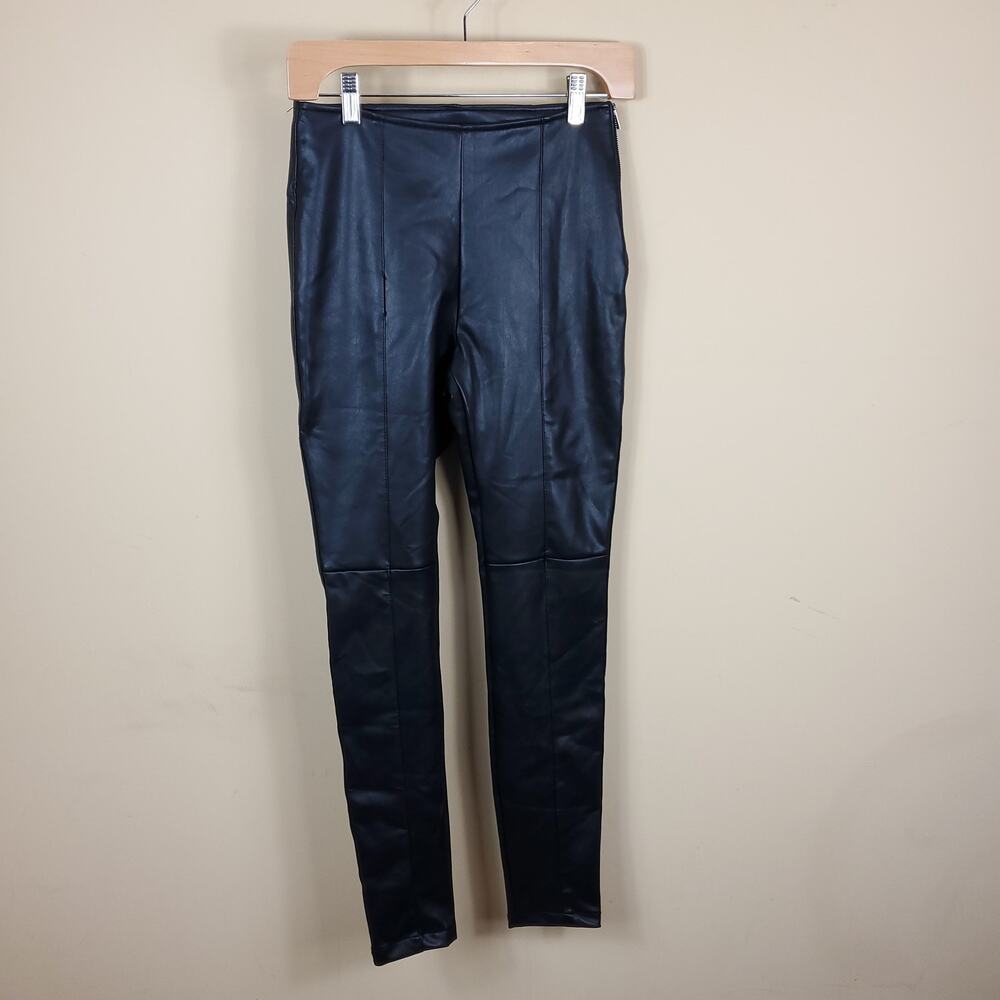 (ZARA) Bershka High Rise Skinny Faux Leather Pants in Black Size S